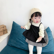 Ins spring and autumn Korean version of baby plaid condole belt dress set baby one-piece ha clothes climbing suit sister suit