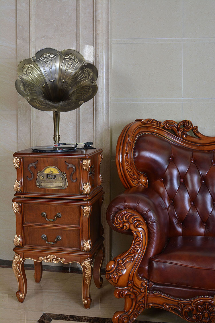 今墨留声机客厅欧式黑胶唱片机实木仿古流声机复古留音机10黑