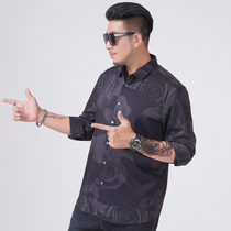 Male Shirt Long Sleeve Big Code Tide Fat Casual Loose Plus Fattening Up Special for Spring and Autumn Flower Pattern Big Belly Lining Clothes