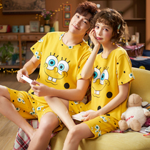 Couple pajamas summer pure cotton short-sleeved thin pajamas women summer spring and autumn men's whole cotton home clothing two suits