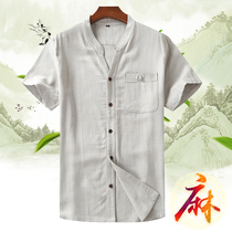 New summer new middle-aged linen plus shirt men cotton loose casual daddy clothes short sleeves