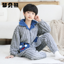 children's pajamas boys' coral fleece autumn winter thick fleece boys' large children's flannel home clothing 2022 new