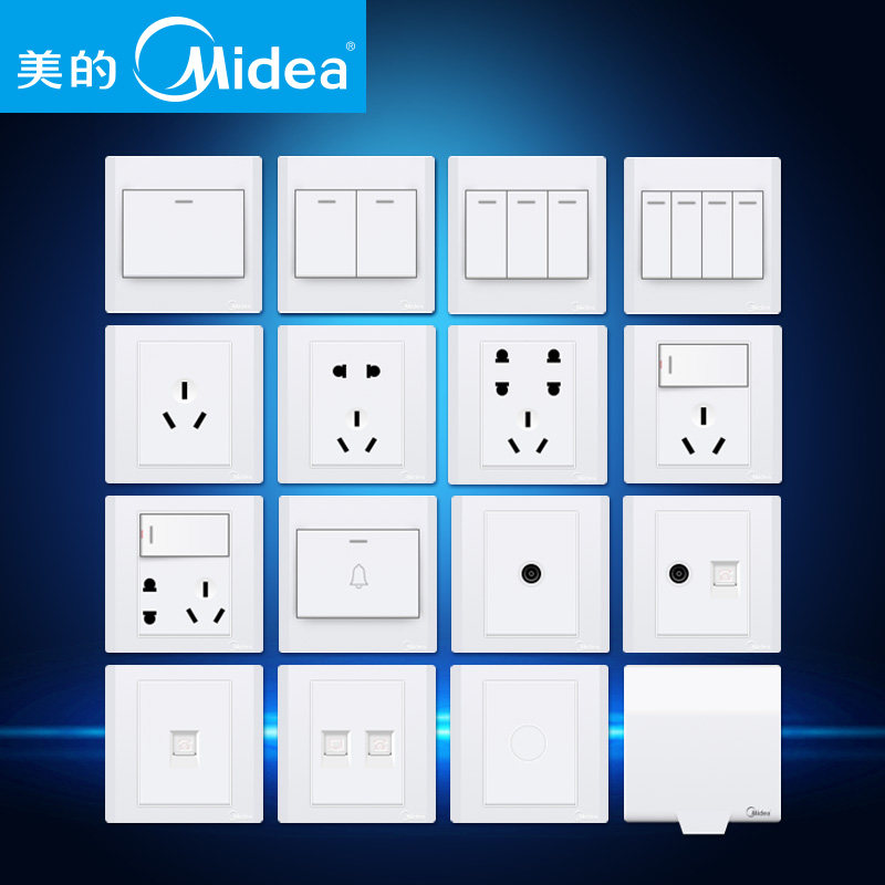 Midea/美的电工86型三孔五孔单双控开关面板墙壁插座电脑电视套装产品展示图1