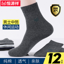 Hengyuanxiang mens socks summer thin mid-tube socks cotton sweat-absorbing breathable deodorant summer boys sports socks
