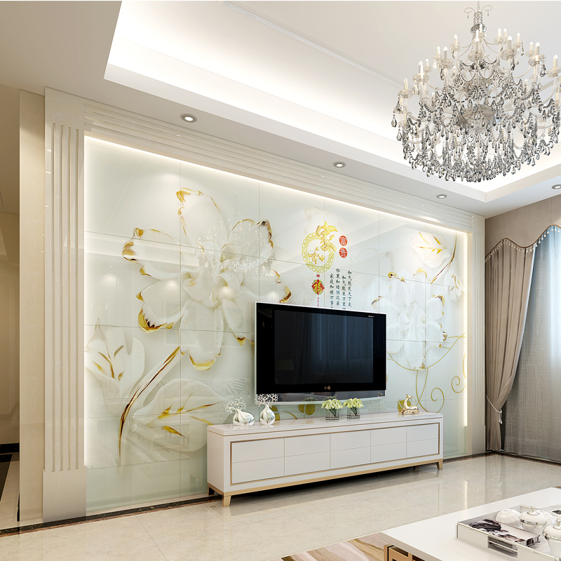 瓷砖背景墙电视墙砖 3d微晶石电视墙影视墙壁画 现代中式家和富贵