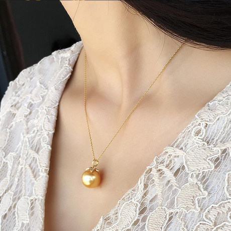 New South Sea Gold Pearl Pendant S925 Sterling Silver Plated 18K Gold Round Flawless Gold Pearl Large Particle Necklace Female New South Sea Gold Pearl Pendant S925 Sterling Silver Plated 18K Gold Round Flawless Gold Pearl Large Particle Necklace Female