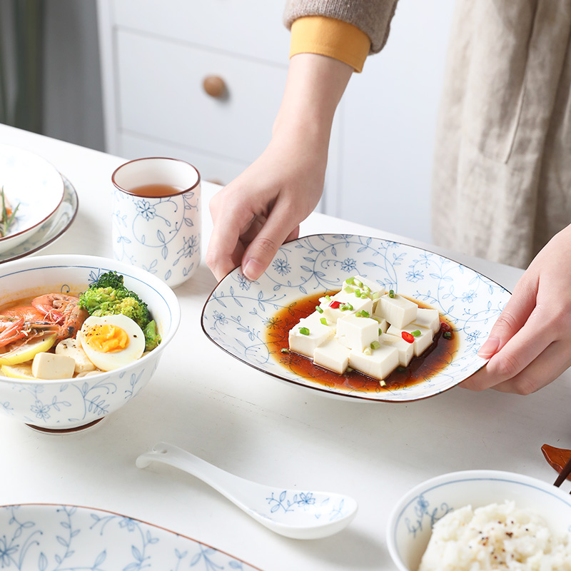 Fiji trent Japanese dishes suit household tableware ceramic bowl salad rice veil red creative move big bowl
