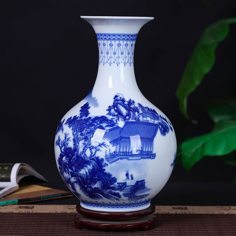Jingdezhen ceramics antique Chinese flower arranging device of blue and white porcelain vase furnishing articles sitting room home decoration arts and crafts