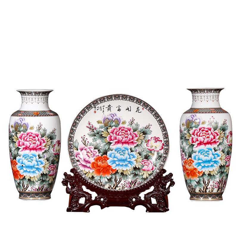 Jingdezhen ceramics vase three - piece furnishing articles home TV ark, rich ancient frame porch decoration wine accessories