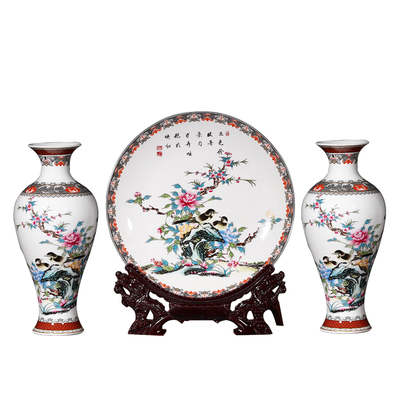 Jingdezhen ceramics vase furnishing articles Chinese style household porcelain three - piece rich ancient frame wine sitting room adornment