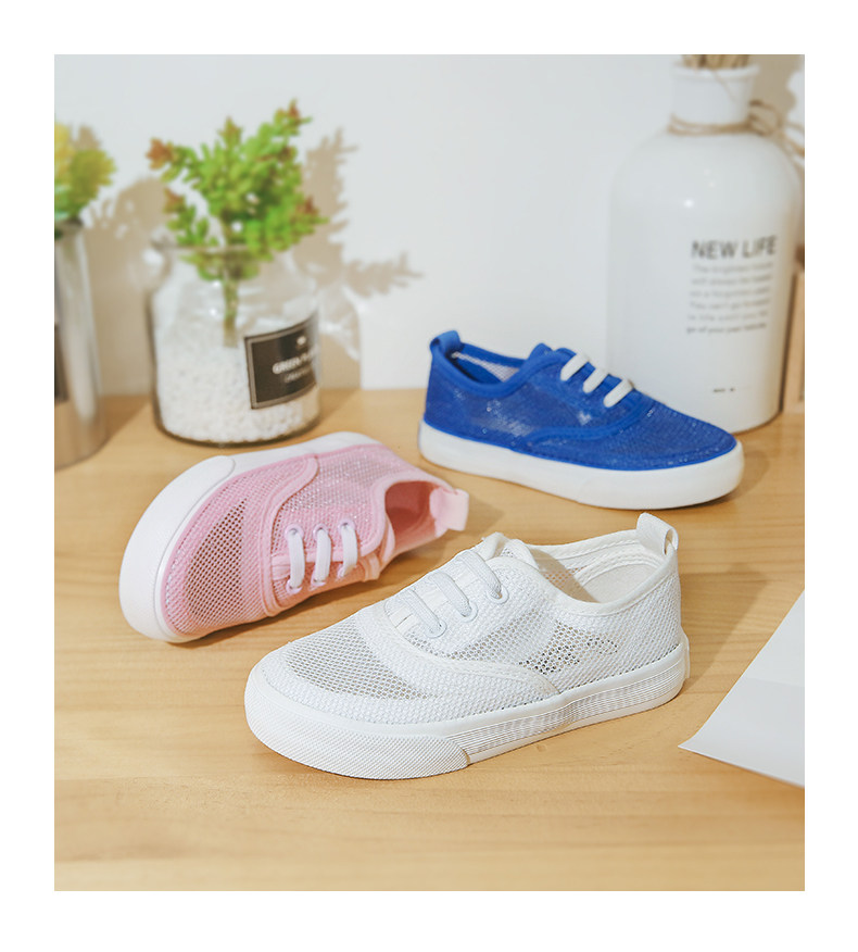 人本童鞋儿童小学生男童透气布鞋女宝宝单网夏季镂空休闲小白网鞋_7折