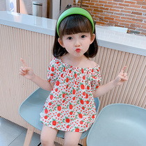 Girls short-sleeved T-shirt 2021 new foreign style childrens summer strawberry vest baby Korean version thin top tide 3