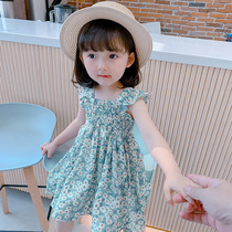 Girls dress 2021 new summer princess dress childrens summer Chiffon floral dress baby flower skirt tide