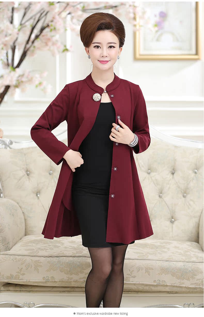 【雪夕旗舰店】雪夕中年妈妈装秋装纯色春秋外套中老年女装中长款宽松