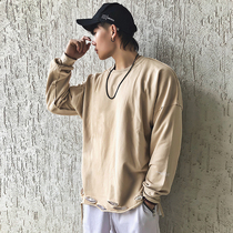 Sports sweater hole loose European and American fitness clothing trend original training long-sleeved casual wild running top men