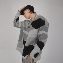 Loose warm fitness cashmere sweater Autumn and winter mens muscle oversized brother round neck knitted long sleeve training sweater