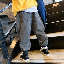 Childrens pants Boys trousers autumn and winter fashion 2021 new childrens casual striped pants drawstring pants Han plus velvet