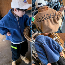 Boys thickened coat 2021 new autumn and winter childrens clothing Lamb wool double-layer flannel cotton clothes in the big childrens foreign tide