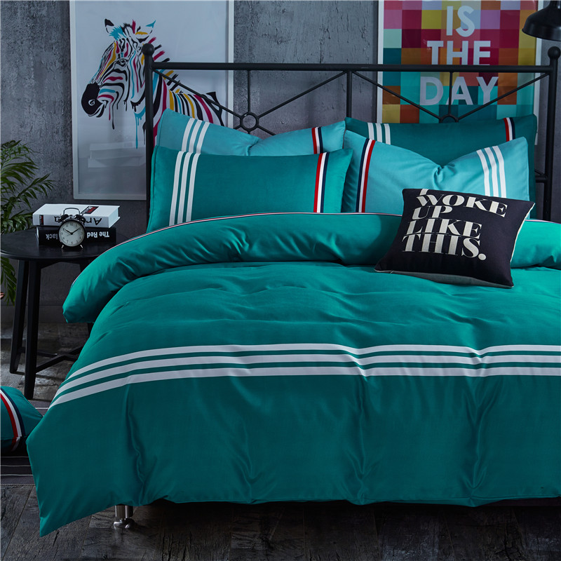 简约条纹床上用品四件套纯色1.5m被套床单双人1.8米床4件套特价产品展示图5