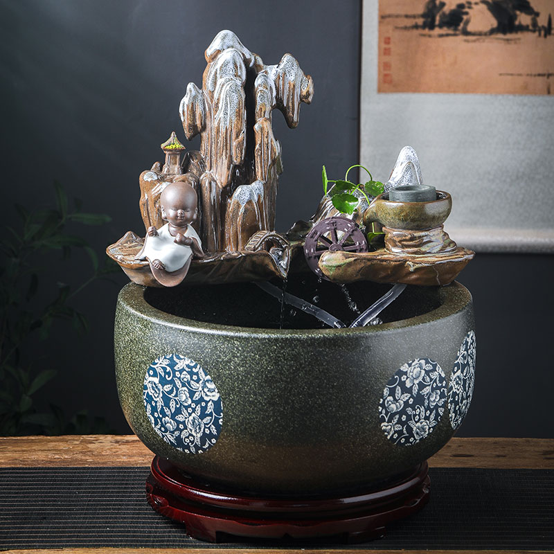 Jingdezhen ceramic aquarium landscape fountain sitting room adornment small desktop furnishing articles office circulation water tank