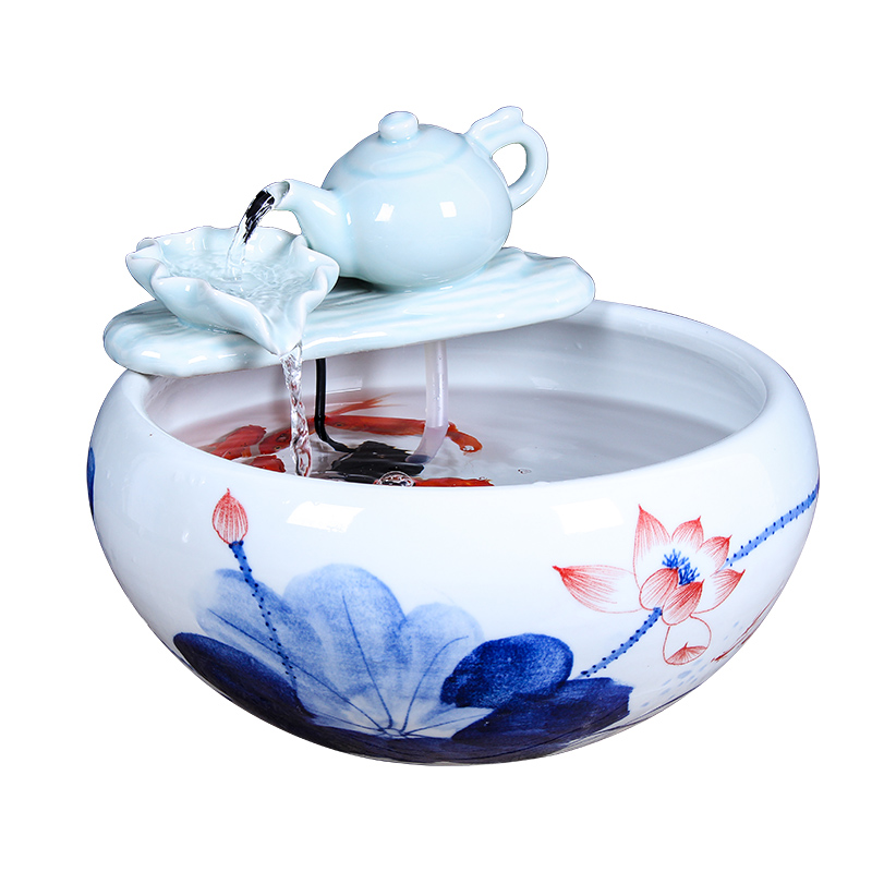 Authentic jingdezhen ceramic aquarium tank sitting room small tank water furnishing articles freehand brushwork in traditional Chinese feng shui turtle cylinder