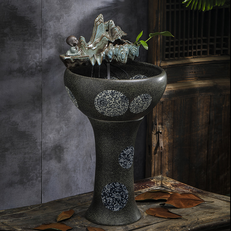 Jingdezhen porcelain floor water fountain furnishing articles sitting room aquarium water restoring ancient ways feng shui wheel creative gifts