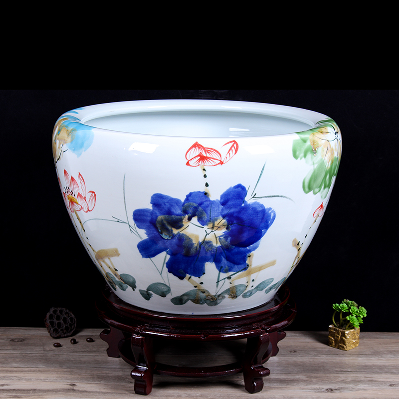 Jingdezhen ceramic aquarium round indoor and is suing goldfish bowl sitting room aquarium water lily lotus painting and calligraphy cylinder