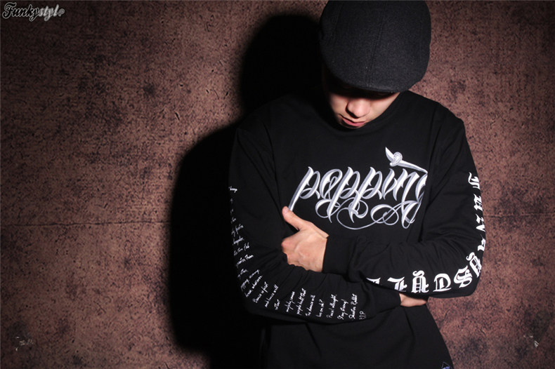 funkystylefunky原创西海岸 popping/locking街头嘻哈街舞长袖t恤