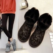 Snow boots womens 2020 new short tube hairy shoes winter velvet thickened cotton shoes northeast gray bread boots