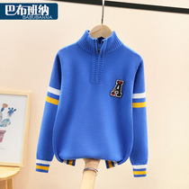 Boys sweater 2021 new high collar velvet thickened boys sweater in the big childrens winter thick childrens foreign style