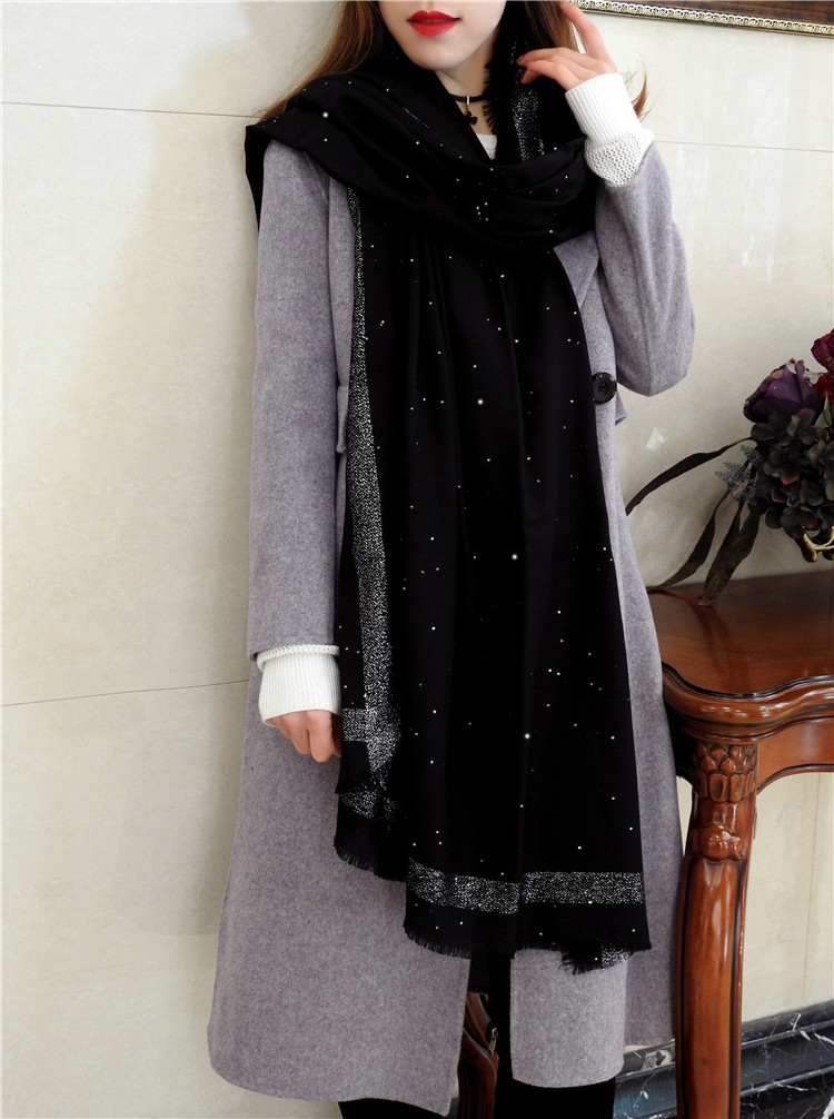 黑色亮片星空围巾女冬季羊毛披肩薄款