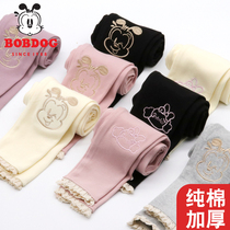 Babudou girls leggings spring and autumn outer wear autumn clothes baby girl plus velvet thickening childrens pants all-in-one velvet autumn and winter