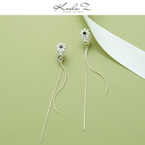 Beautiful Joker thin fresh sweet daisy flower wave curve long earrings ear clip earrings ear clip without ear hole female Japanese