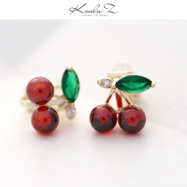 Pomegranate Red Cherry cute simple small stud earrings earrings earrings ear clip earrings without ear hole female Japanese Japanese fruit
