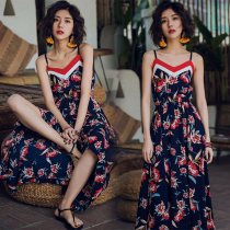 Bohemia beach dress women Summer Retro floral suspenders dress Bali Thailand seaside holiday dress tide