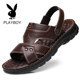 Playboy Sandals Men's 2024 Summer New Anti-Slip Leather Soft Sole Middle-aged Dad Beach Shoes Casual Large