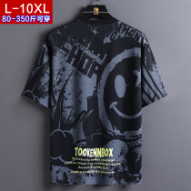 Ice-sensing short-sleeved t-shirt mens 2022 summer new trendy brand fat man plus fat plus size fat man tide brand cartoon printing