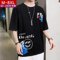 Short sleeve T-shirt male summer 568 plus fat up for overweight son Korean version Trend ins Chains Tide Cards Casual Half Sleeves Clothes