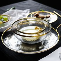 Nordic Sketch Phnom Penh Glass Cutlery Transparent Dinner Plate Home Steak Salad Bowl Creative Bowl Dish Sweet Bowl Snack Dish