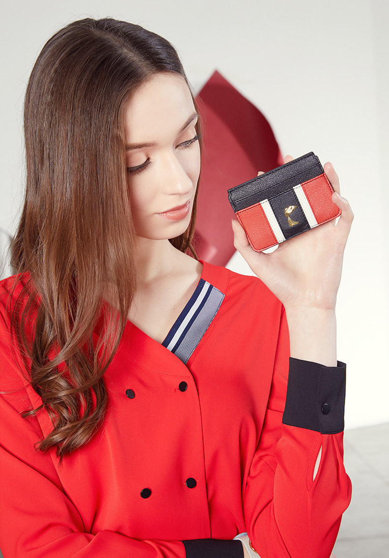 dreabasaa撞色女式卡包2018新款薄款迷你简约银行卡多卡位卡片包