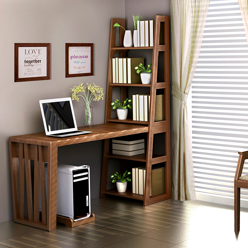 全实木书桌 现代简约书桌书架组合