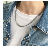 National Tide Hip Hop Silver Necklace Youth European and American Street Woven Long Necklace Metal Titanium Steel Thin chain Accessories Accessories