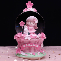 Girl Heart Sakura Girl Crystal Ball Music Box Rotating and Glowing Girl Princess Music Box Childrens Birthday Gift