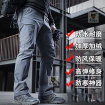 Winter plus velvet thickened hidden front tactical trousers mens loose straight outdoor commuter soft shell pants assault pants overalls