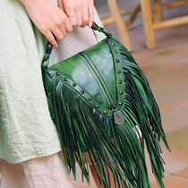 Vintage cowhide womens bag tassel bag womens messenger bag handbag womens small bag shoulder bag genuine leather 2021 new trend