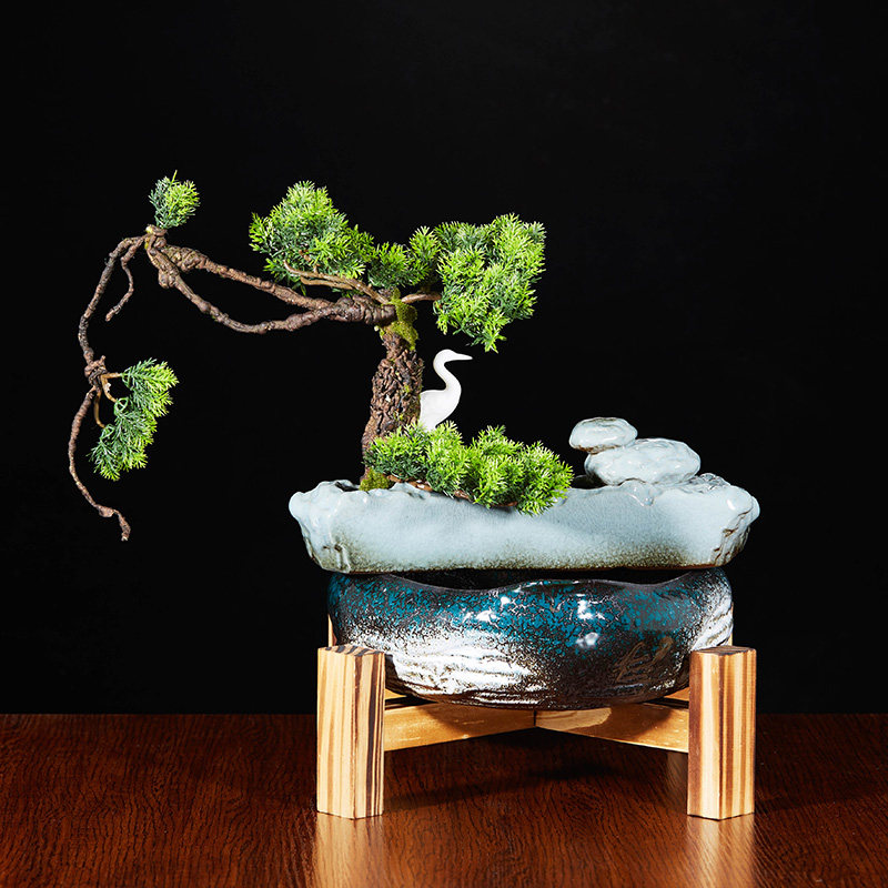 中式景观流水石槽摆件办公室桌面喷泉雾化加湿器创意禅意家居装饰