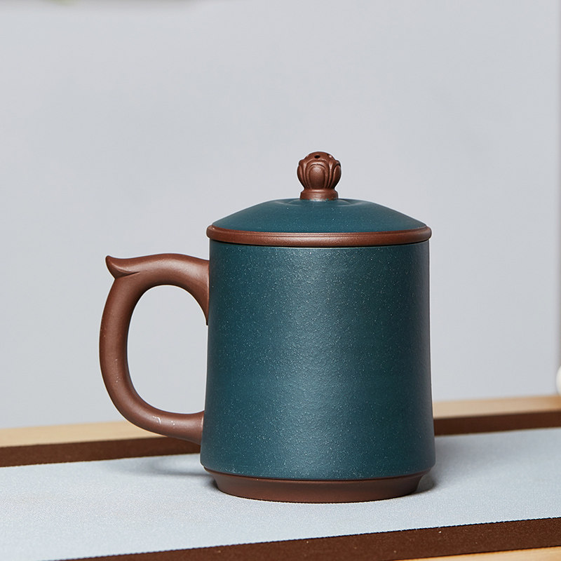 紫砂泡茶杯大吉大利办公盖杯大容量带把杯子陶瓷水杯茶具