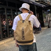 Han Yuanjin retro canvas shoulder-bagged male leisure students bookbag female large-capacity tidal bucket bag