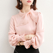 2021 new fashion spring womens blouse Korean butterfly collar temperament commuter Chiffon long-sleeved shirt small shirt