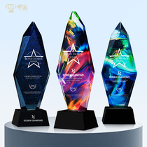 Crystal trophy custom creative colorful diamond lettering competition Annual meeting Anniversary celebration Custom excellent employee honor
